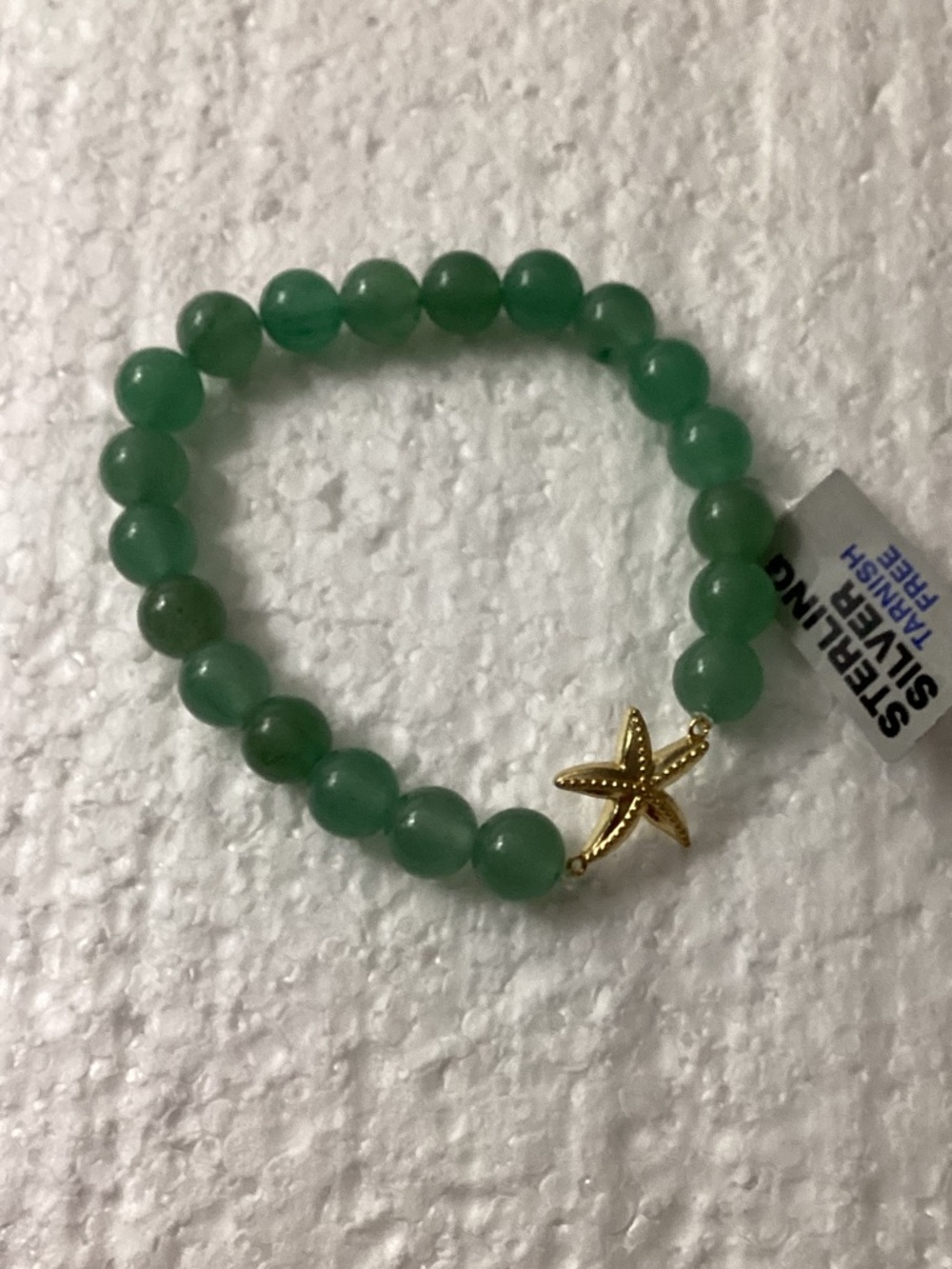 Green Beaded Stretch Bracelet with Gold Starfish Charm - Picture 2 of 6